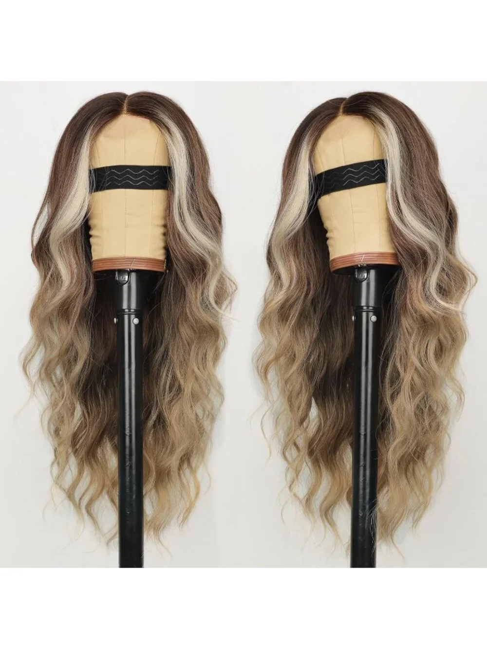Women's Brown Balayage Lace Hairline 26 Inch Synthetic Heat Resistant Wavy Wigs